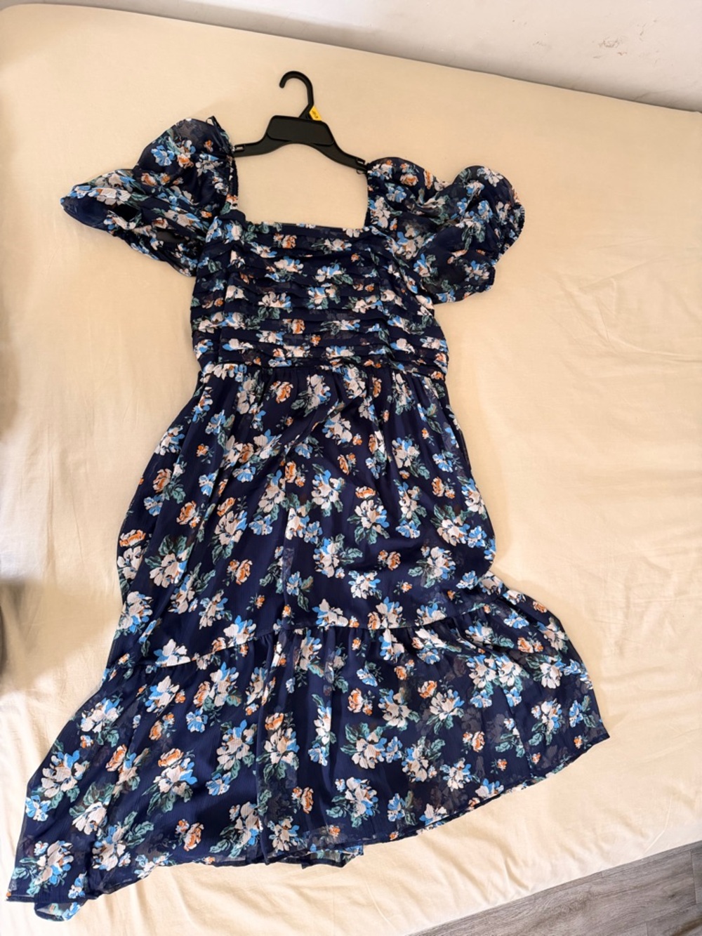 LC Lauren Conrad Navy Floral Smocked Bodice Midi Dress